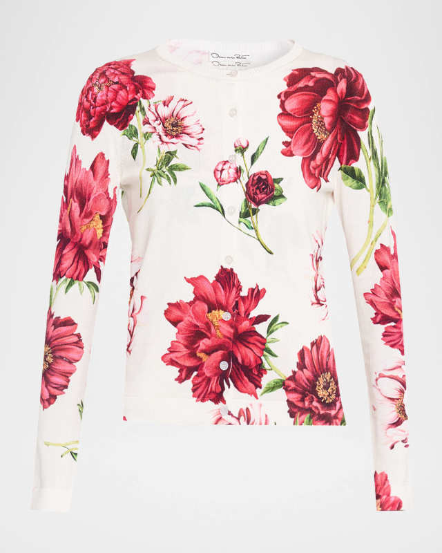 Peony Print Crewneck Twinset Cardigan